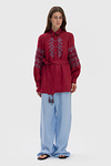 Women's Poltava-style burgundy vyshyvanka with dark embroidery
