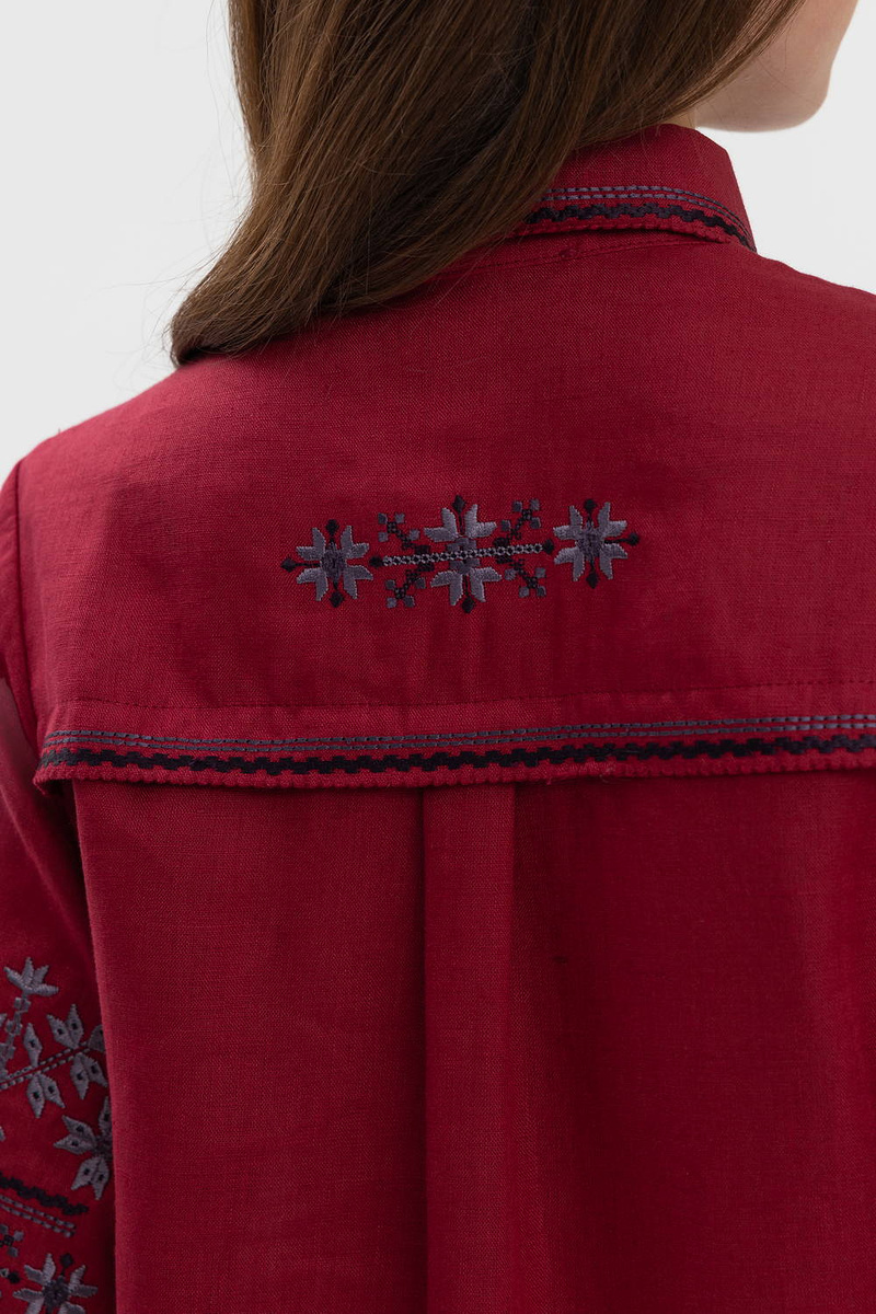 Women's Poltava-style burgundy vyshyvanka with dark embroidery