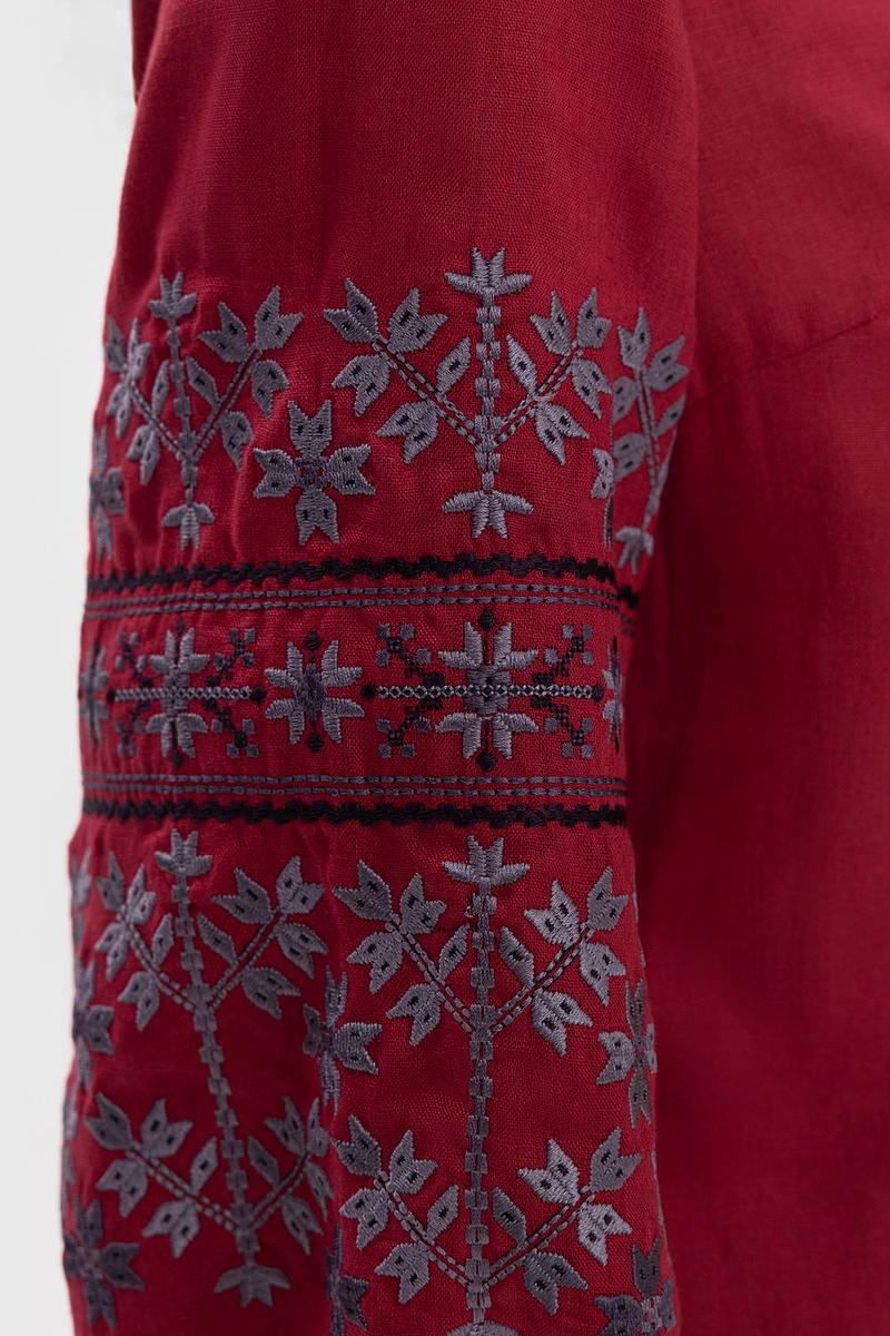 Women's Poltava-style burgundy vyshyvanka with dark embroidery