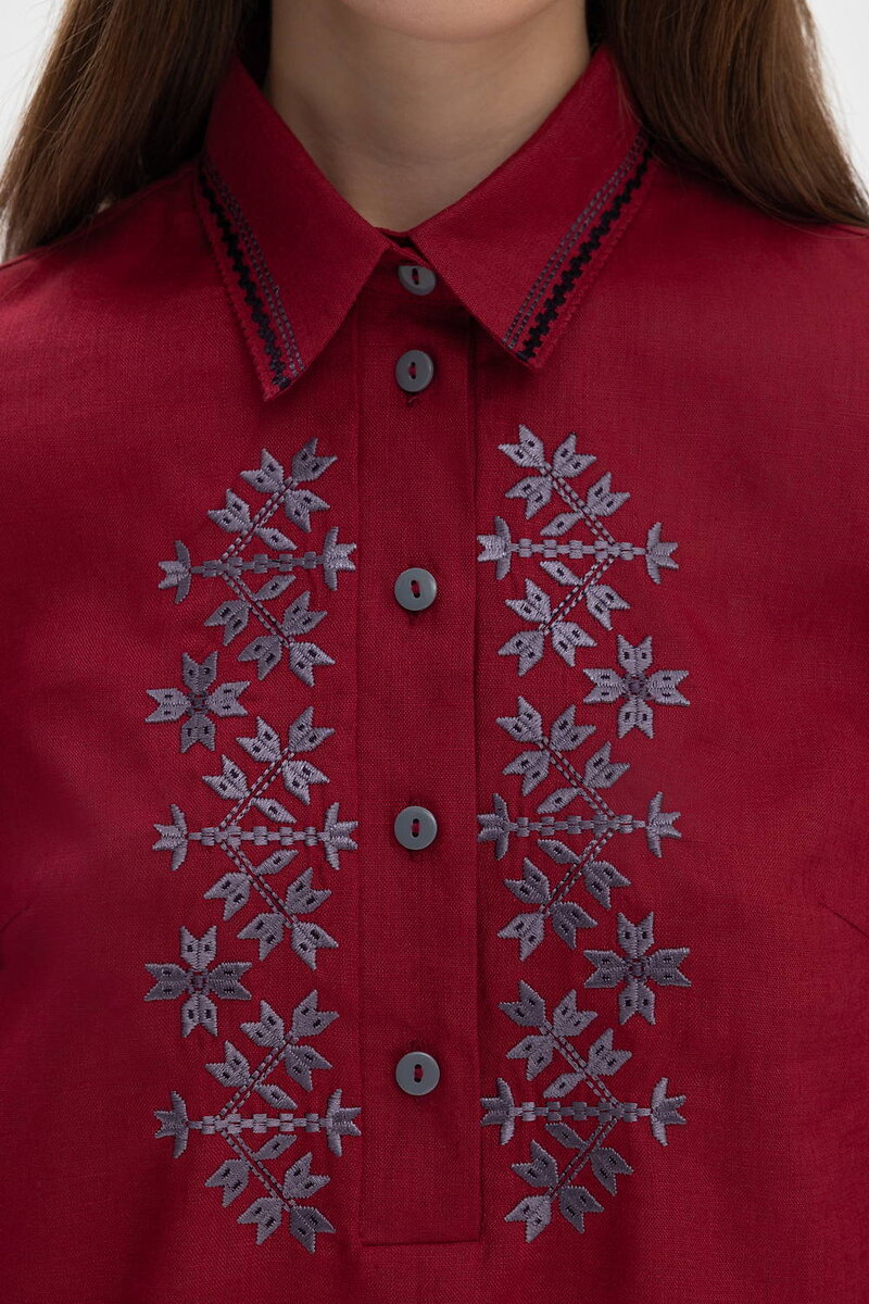Women's Poltava-style burgundy vyshyvanka with dark embroidery