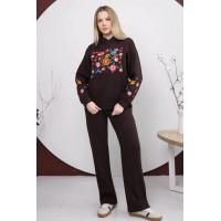 Женский зимний костюм с вышивкой Барвохрай шоколадный, розмір L