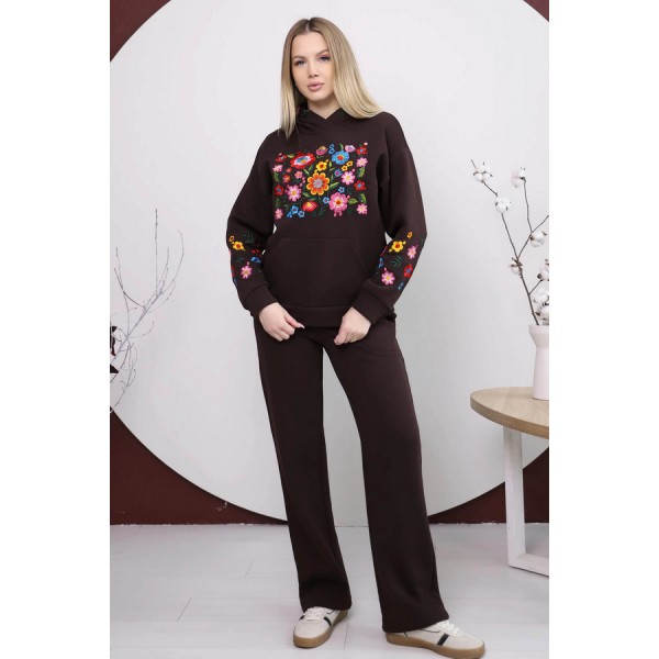 Костюм жіночий зимовий з вишивкою Барвограй шоколад, розмір L