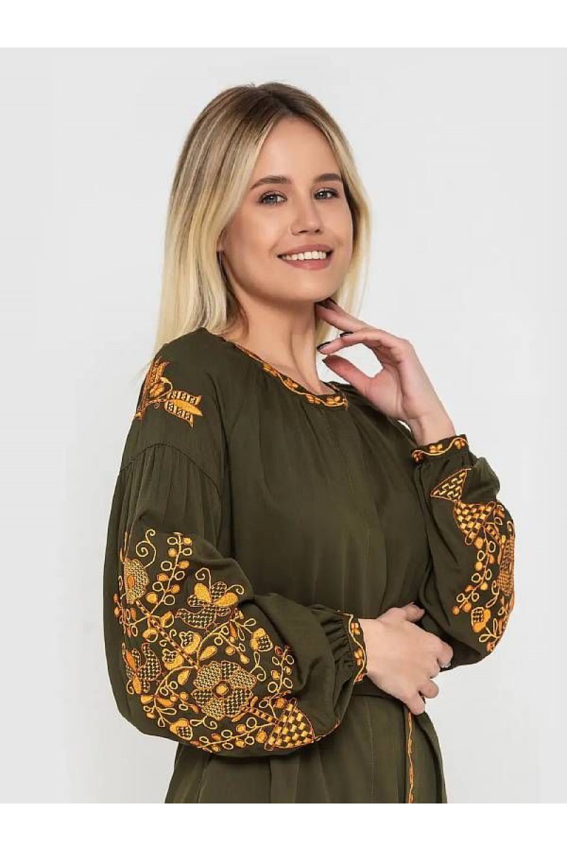 Вишиванка хакі, плаття Квітучий сад Вишиванка хакі, плаття Квітучий сад