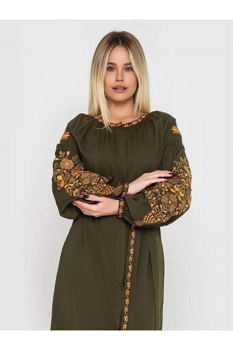 Вишиванка хакі, плаття Квітучий сад Вишиванка хакі, плаття Квітучий сад