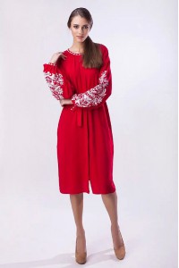 Dress embroidered in red color Tree of life