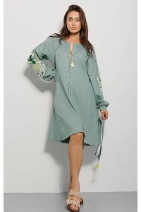 Плаття вишиванка фісташкового кольору Фенікс