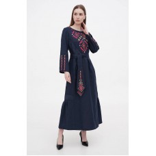 Льняное длинное платье-вышиванка Роксана