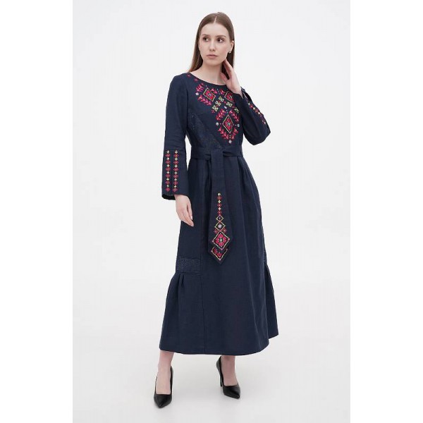 Long linen embroidered dress Roxana