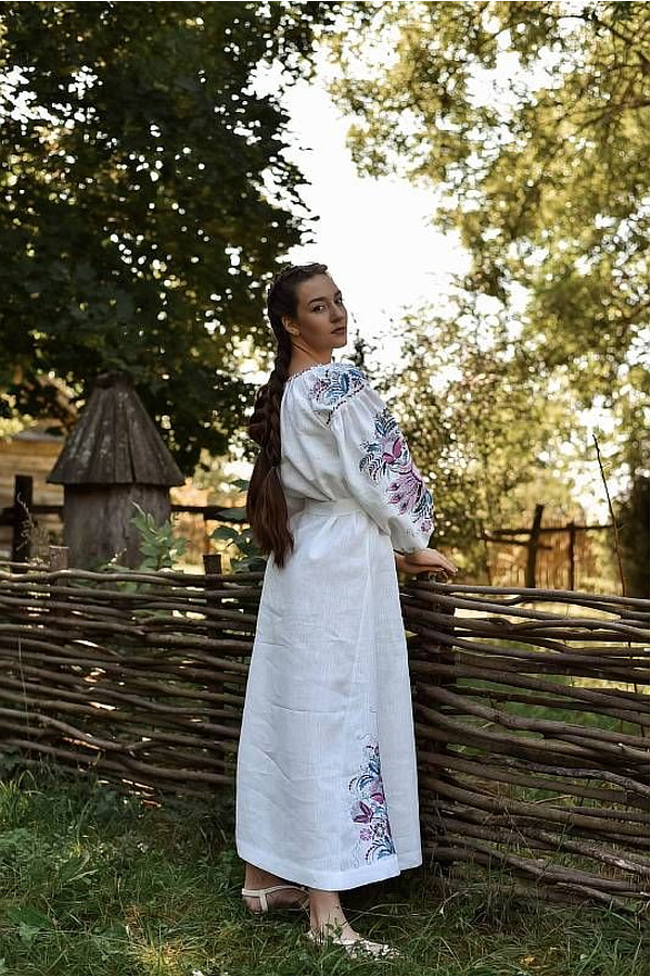 Женская вышиванка платье зеленое Ева (Птаха)