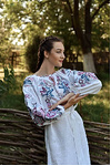 Женская вышиванка платье зеленое Ева (Птаха)