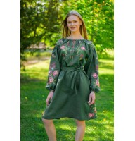 Women's embroidered dress green Eva