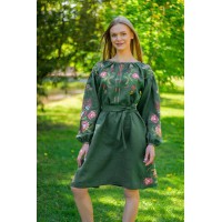Женская вышиванка платье зеленое Ева