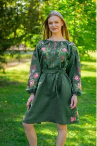 Women's embroidered dress green Eva