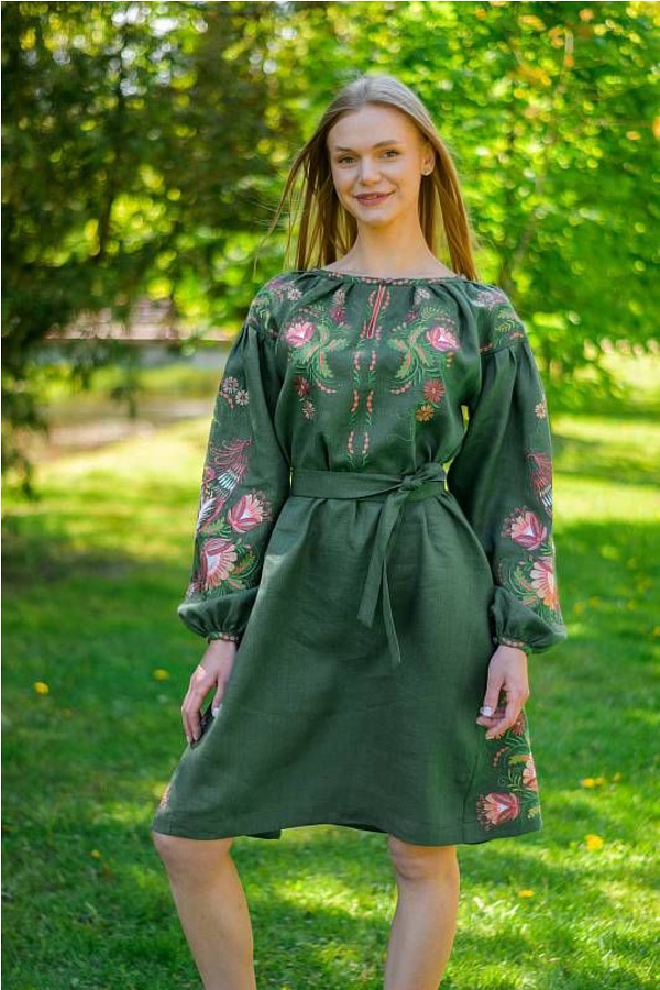 Women's embroidered dress green Eva, 54