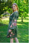 Women's embroidered dress green Eva