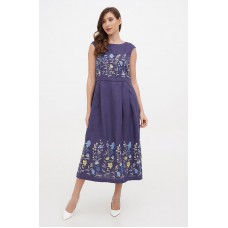 Dress linen long purple embroidered Vitalina
