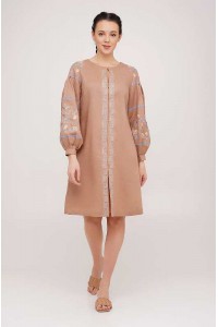 Dress linen long beige embroidered Assol