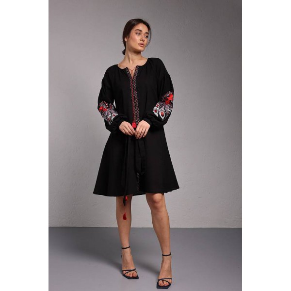 Phoenix, black embroidered dress