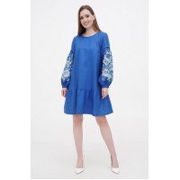 Dress embroidered short blue Roman