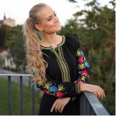 Ksenia, black women's embroidered dress