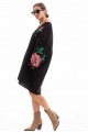 Autumn rose, women's black dress with embroidery