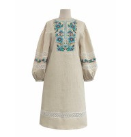 Areta gray long embroidered linen dress