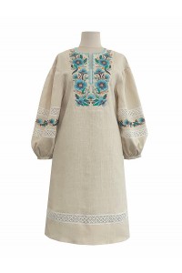 Areta gray long embroidered linen dress