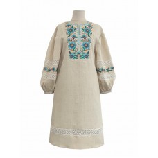 Платье льняное длинная вышиванка серая Арета