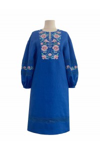 Long blue linen dress embroidered with Areta