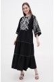 Long black linen dress with new Boyana embroidery