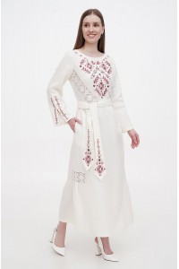 Dress linen long embroidered gray Roxana