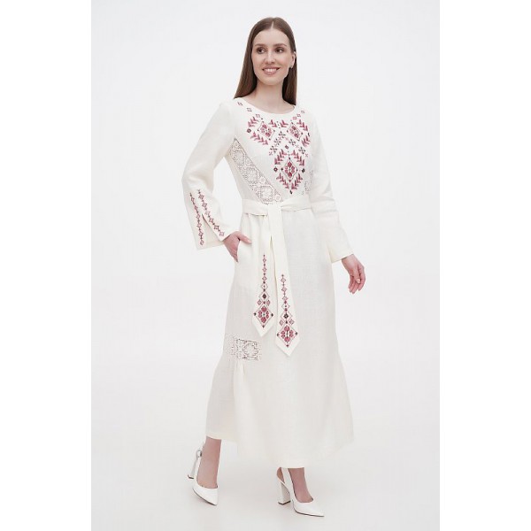 Dress linen long embroidered gray Roxana