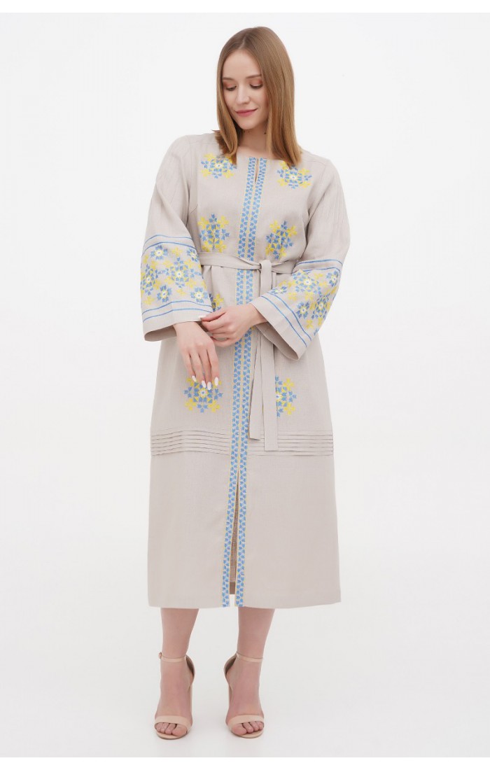Holiday, long embroidered linen dress