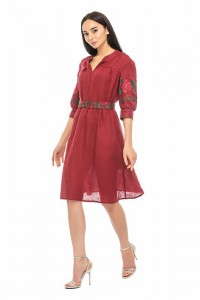 Marie, women's embroidered linen dress