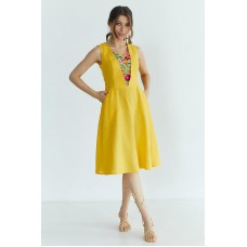 Поляна. вышитая льняная желтое платье