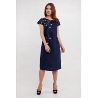 Купити Velina, women's embroidered dress, dark blue linen  в Крамниці вишитого одягу