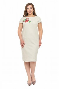 Diana, (linen stretch beige) women's embroidered dress