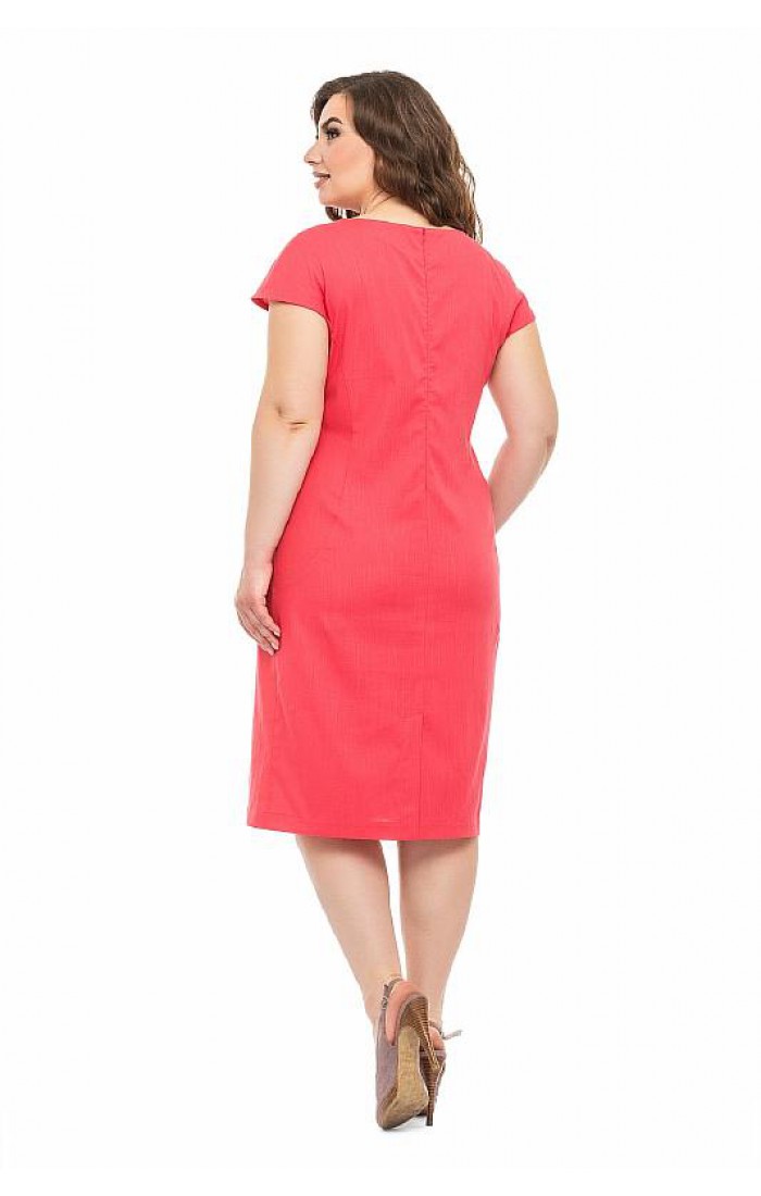 Diana, (flax stretch coral) women's embroidered dress