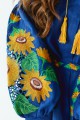 Sunflowers, embroidered linen dress, embroidered shirt, blue color