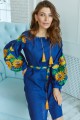 Sunflowers, embroidered linen dress, embroidered shirt, blue color