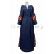 Romance, long embroidered dress made of linen, embroidered shirt, blue