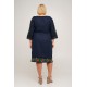 Vyrlytsia, linen dress with pockets, decorated with netting and embroidery, dark blue linen