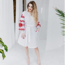 Chrystyna, white dress with lush embroidered sleeves