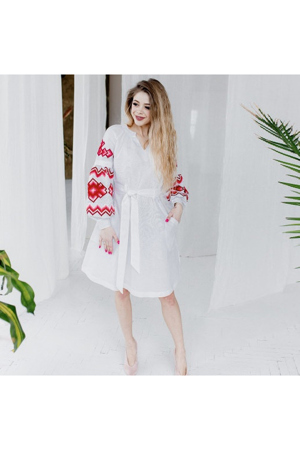 Chrystyna white dress with lush embroidered sleeves