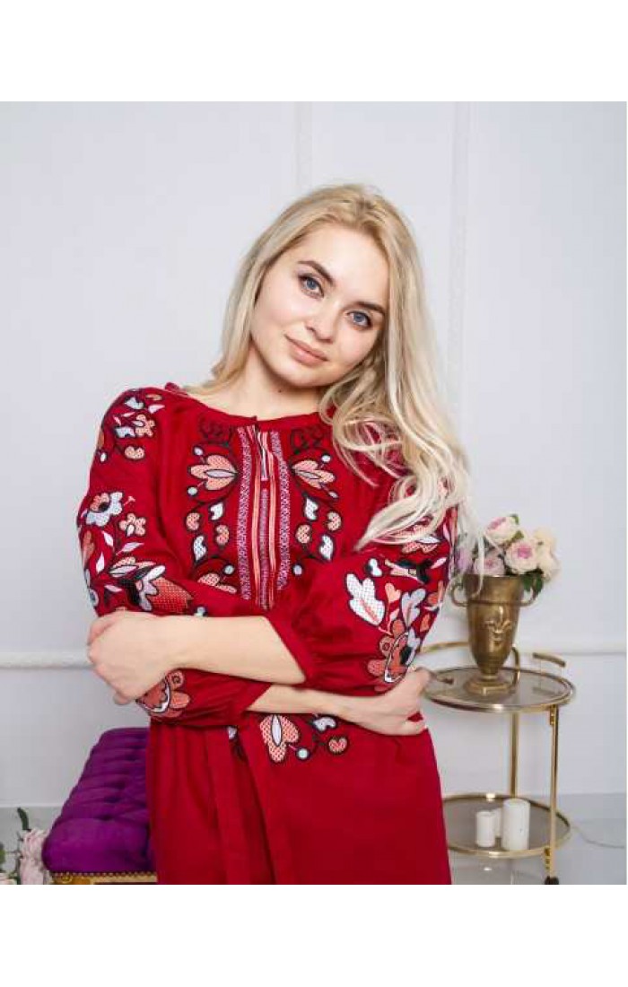 Melania, women's embroidered dress (cherry)