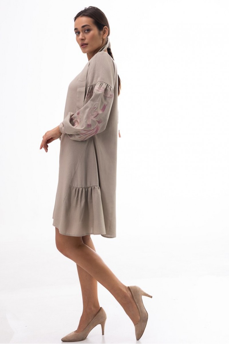 Fire-bird, gray embroidered dress
