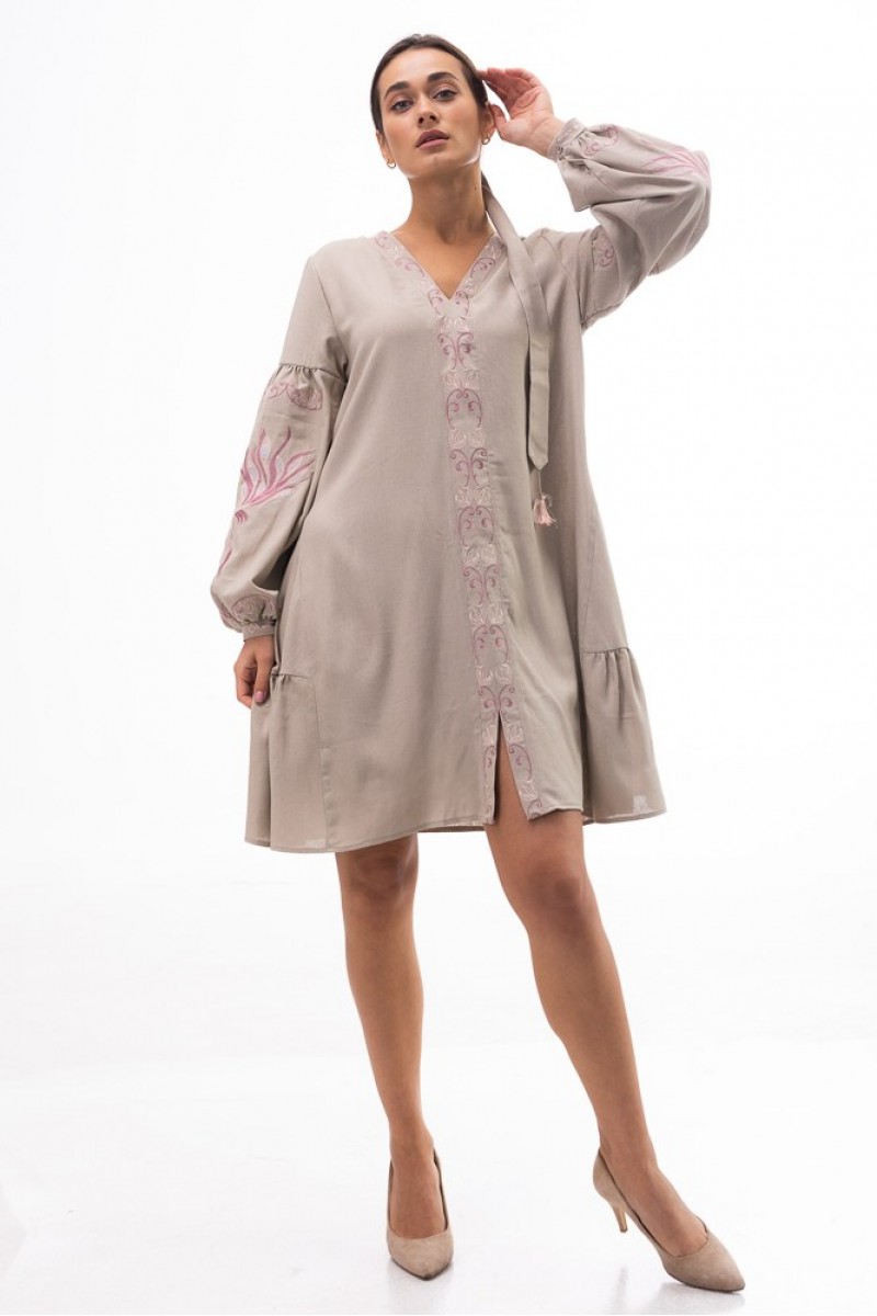 Fire-bird, gray embroidered dress