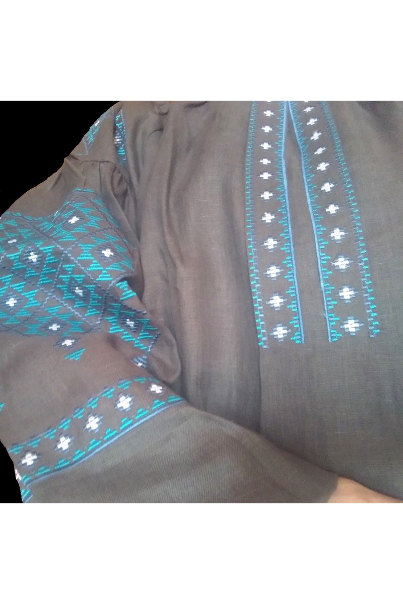 Sofia, brown gray embroidered linen dress