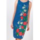 Chamomile field, women's embroidered blue dress with short sleeves