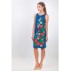 Chamomile field, women's embroidered blue dress with short sleeves